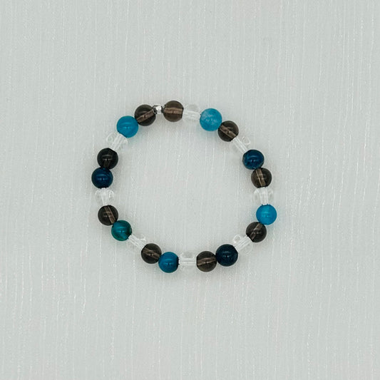 CH824BL Blue Agate, Smoky And Quartz Crystal Bracelet 5.5"
