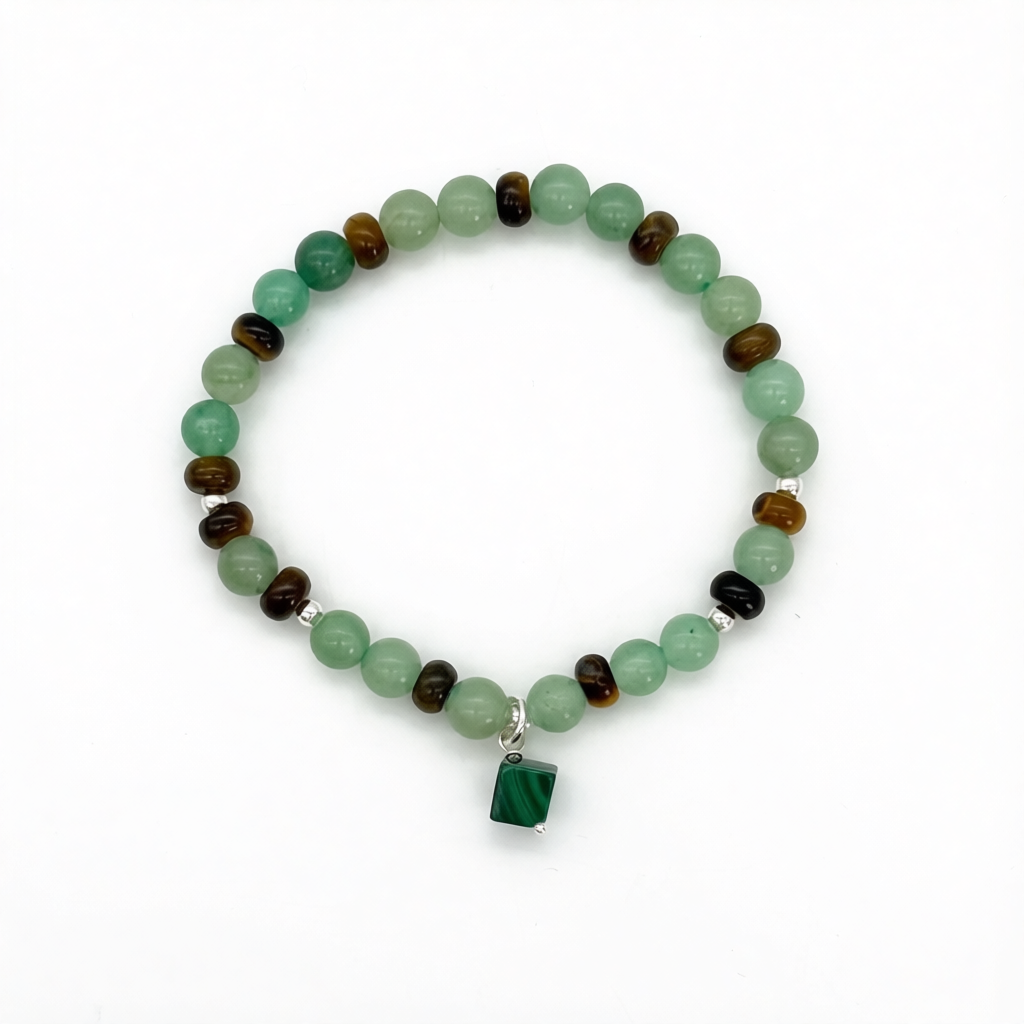 ST1996 Green Aventurine And Tiger Eye Bracelet  7"