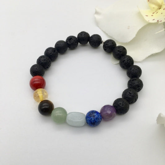ST1319BL Chakra With Lava Stones Bracelet 7"