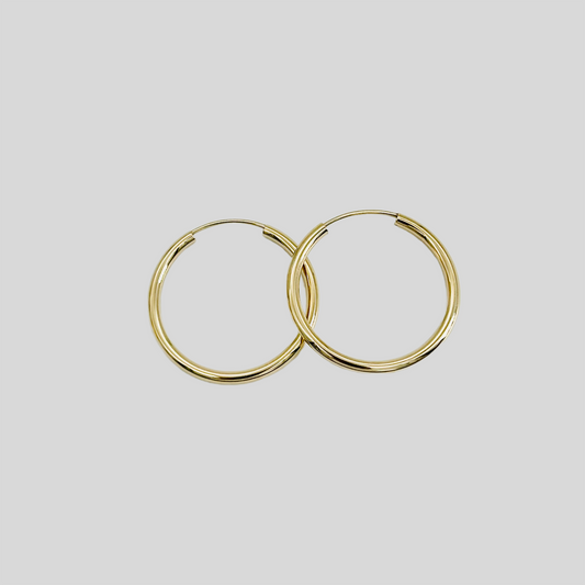 G419 14K Gold Hoop Earrings  2mm. X 20mm.