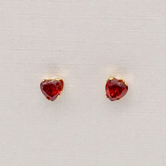 SS1177ER Gold Plated Garnet Heart Earrings 3mm