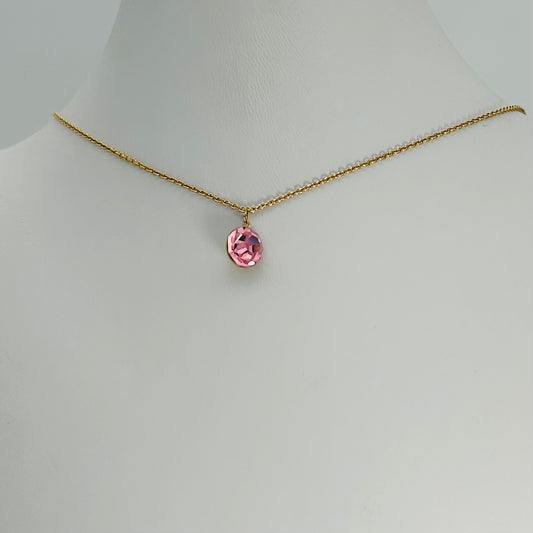 SS1592 Gold Plated Pink Necklace 16"