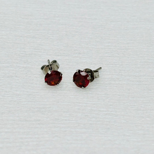 SS1040ER Garnet Surgical Steel Earrings 6mm.