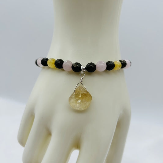 ST1881BL Citrine, Pyrite, Rose Quartz Bracelet   7.5"