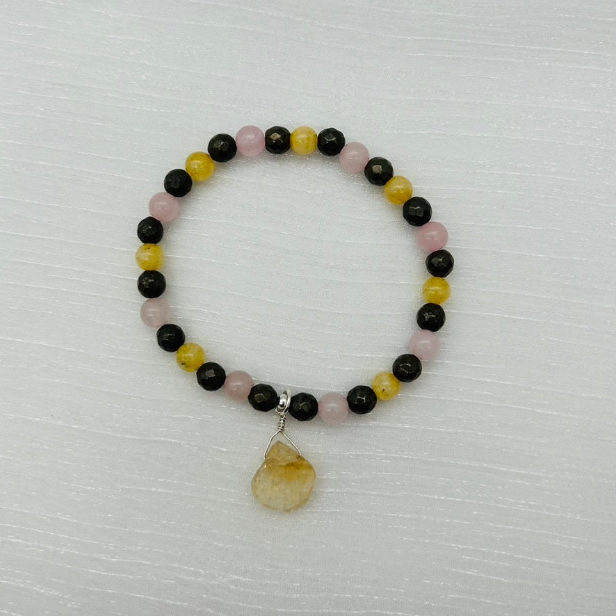 ST1881BL Citrine, Pyrite, Rose Quartz Bracelet   7.5"
