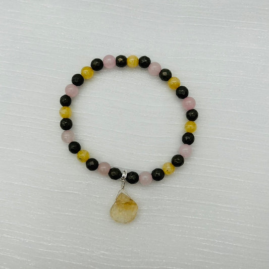 ST1881BL Citrine, Pyrite, Rose Quartz Bracelet   7.5"