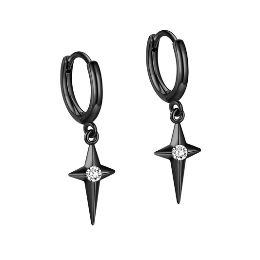Z1824ER Black Plated hoop with star Earrings