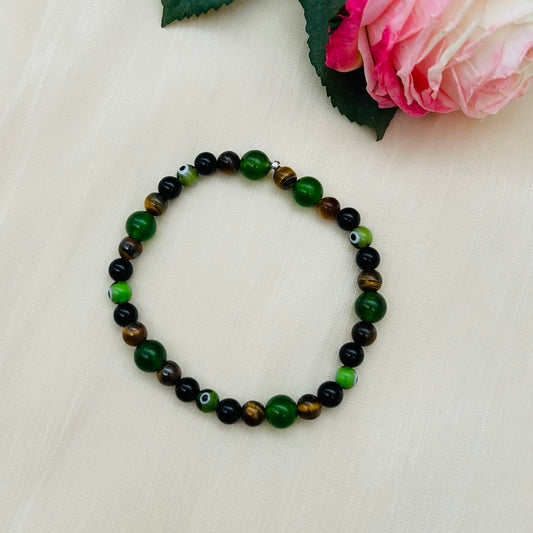 ST1885BL Green Jade, Tiger Eye, & Onyx Bracelet 8"