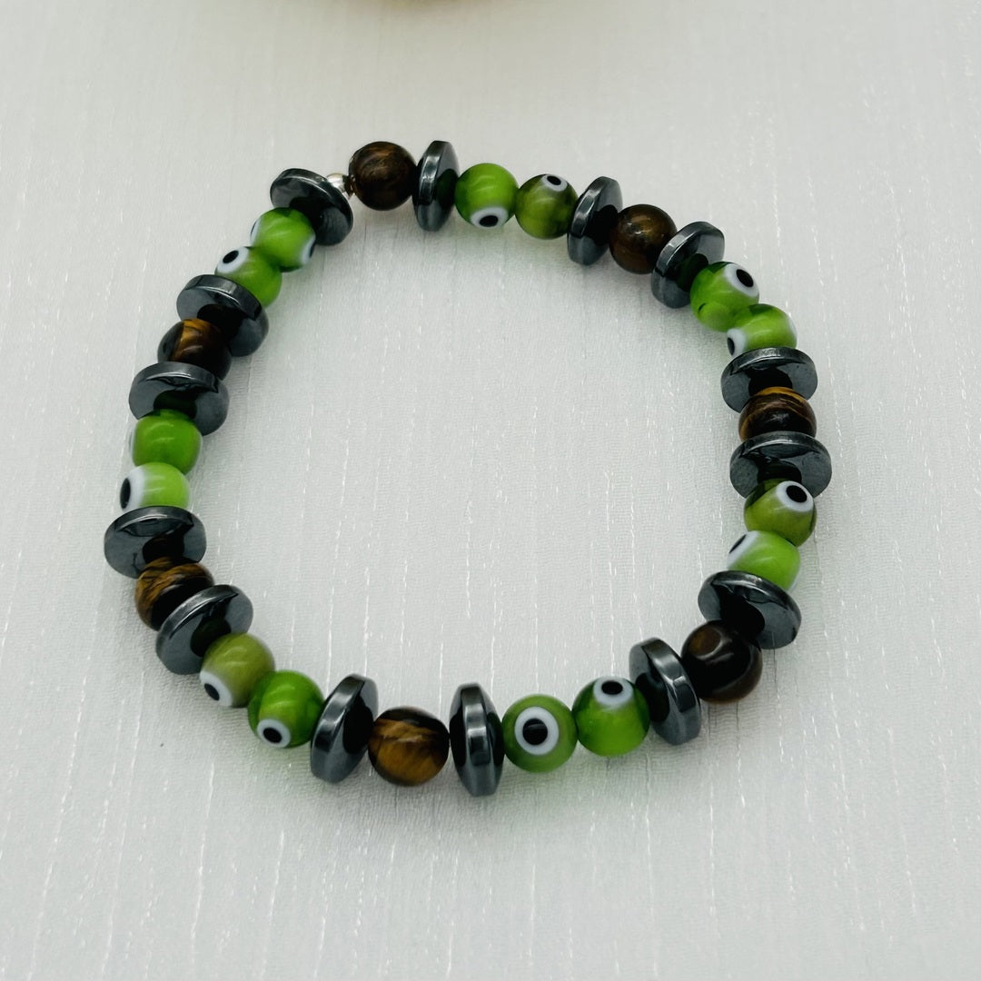 ST1864BL Tiger Eye Green Eyes Bracelet 7"