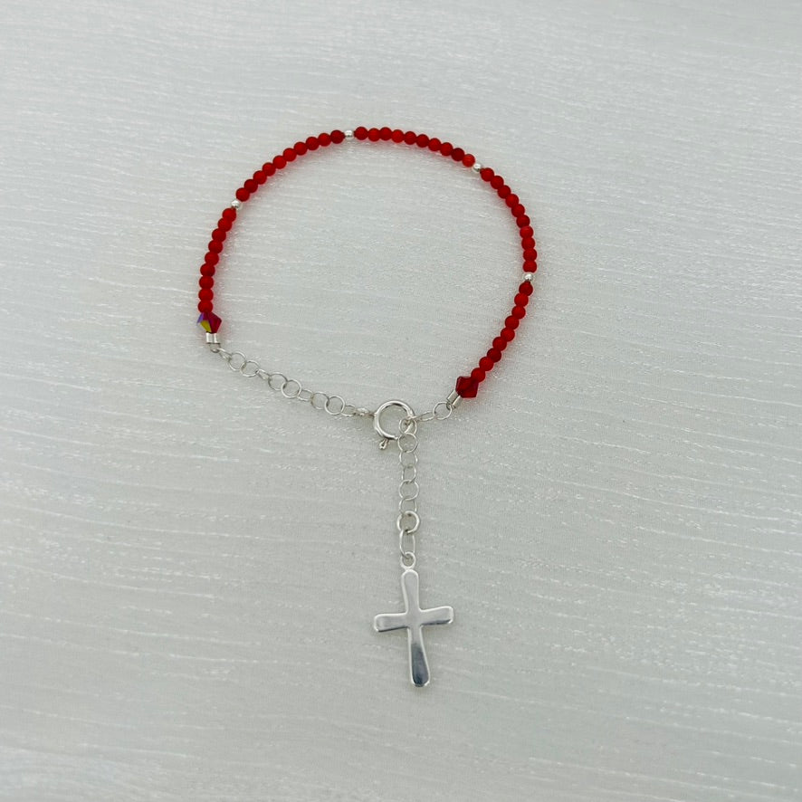 ST1862BL Rosary with Red Dyed Bamboo Coral Bracelet 7.5"