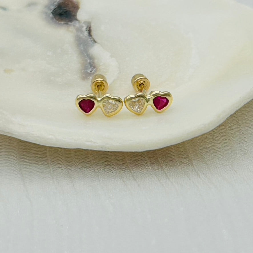 14KG322 Double heart Earrings