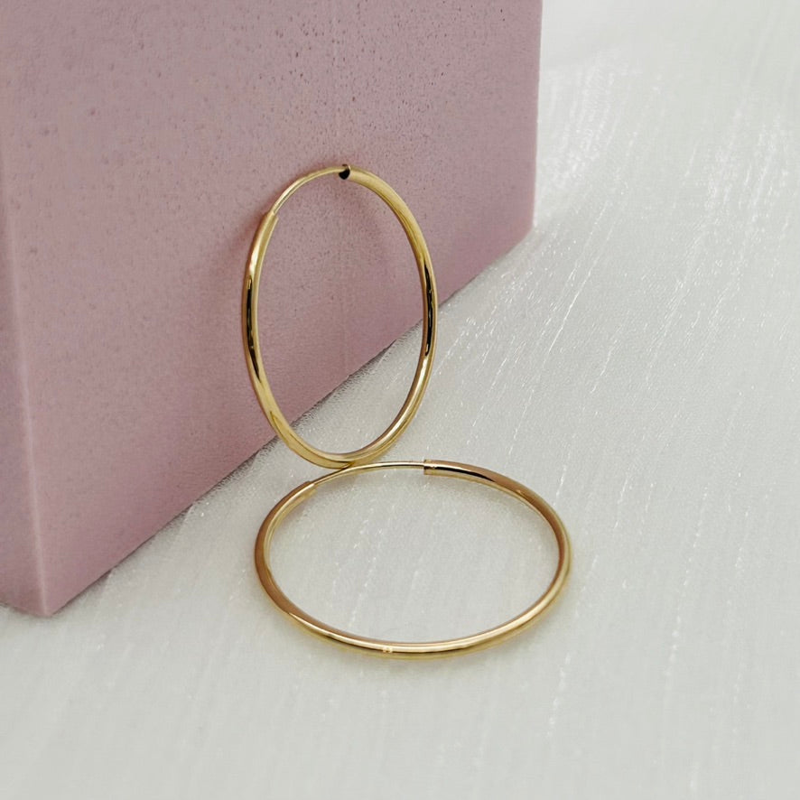 G15 14K Gold Hoop Earrings 1.5mm. X 20mm.